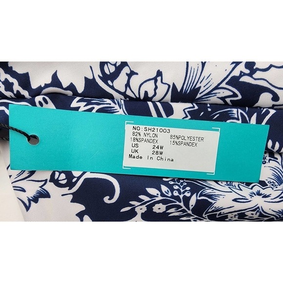 Septangle Plus Size 24W Tankini Swimsuit Blue Adjustable Padded Bra Paisley - Picture 9 of 12